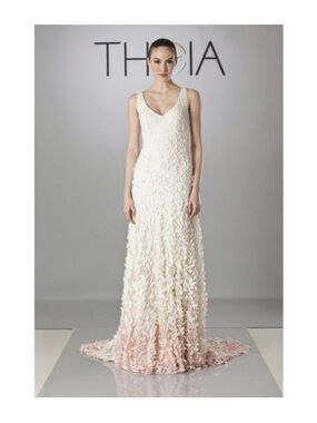 THEIA Emma Embroidered Petal Gown - Cherry Blossom